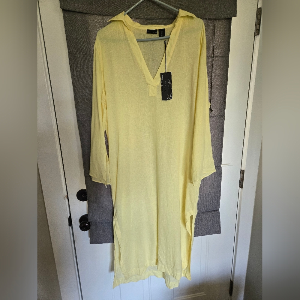 🌞Tahari LINEN SHIRT/COVER UP 🌞 Size Large Yellow